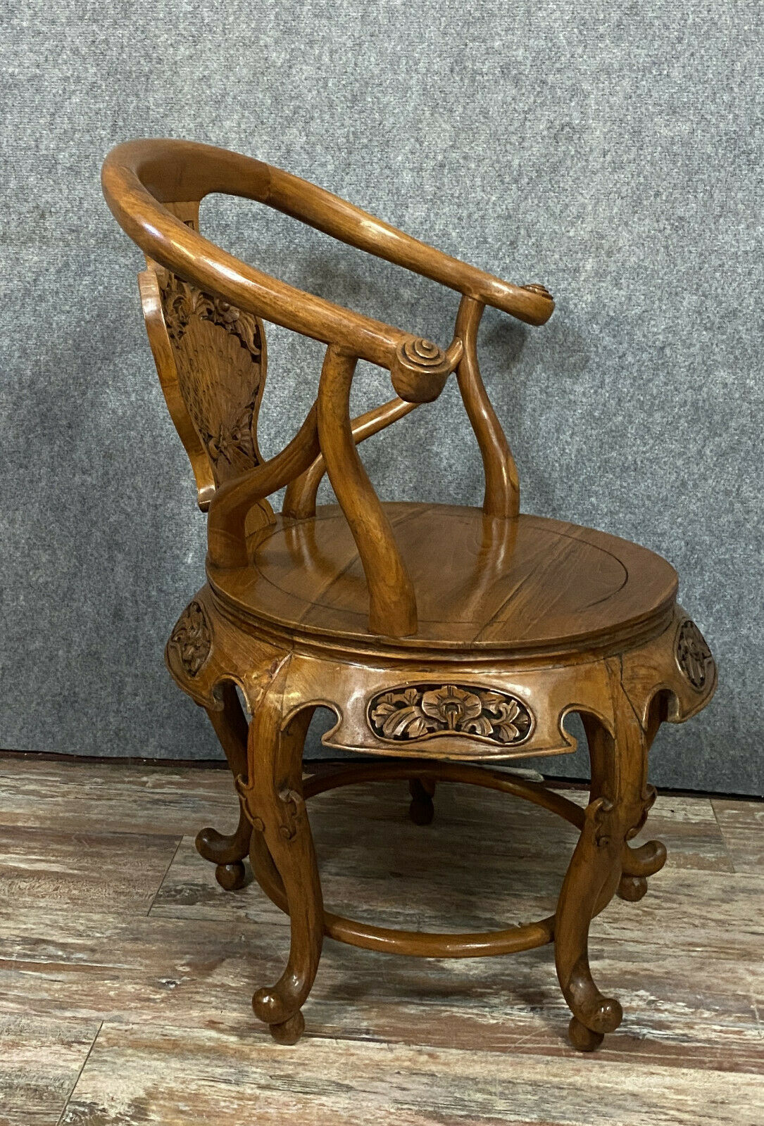 Pair of chinese chairs in exotic wooden barrel shape around 1900-1920