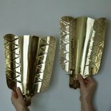 Pair of mid-century Swedish brass shield shape sconces