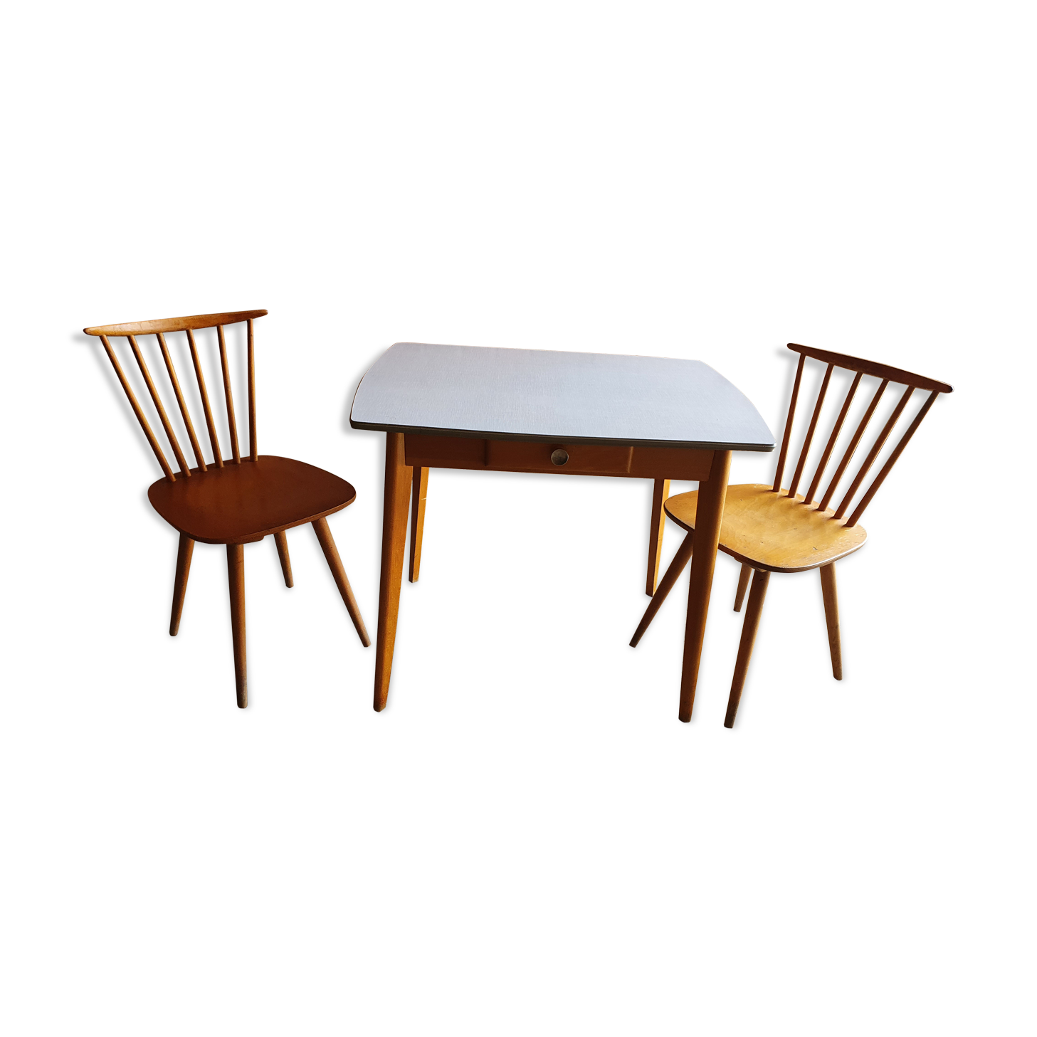 Together two Scandinavian chairs and its wooden and formica table