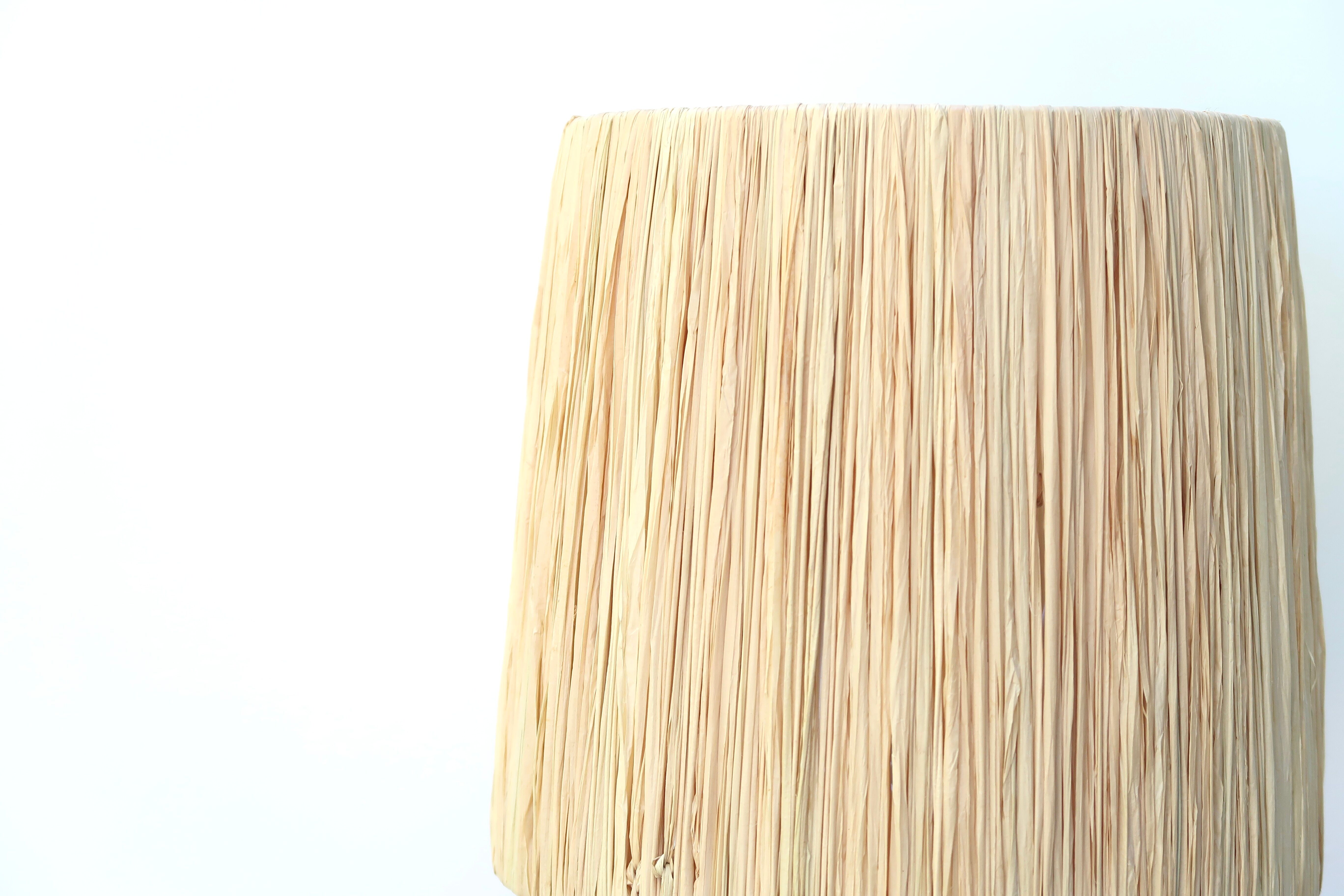 Vine wood lamp, raffia lampshade, 70s