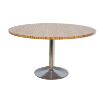 Table à manger ronde en bois de zèbre du milieu du siècle, années 1970