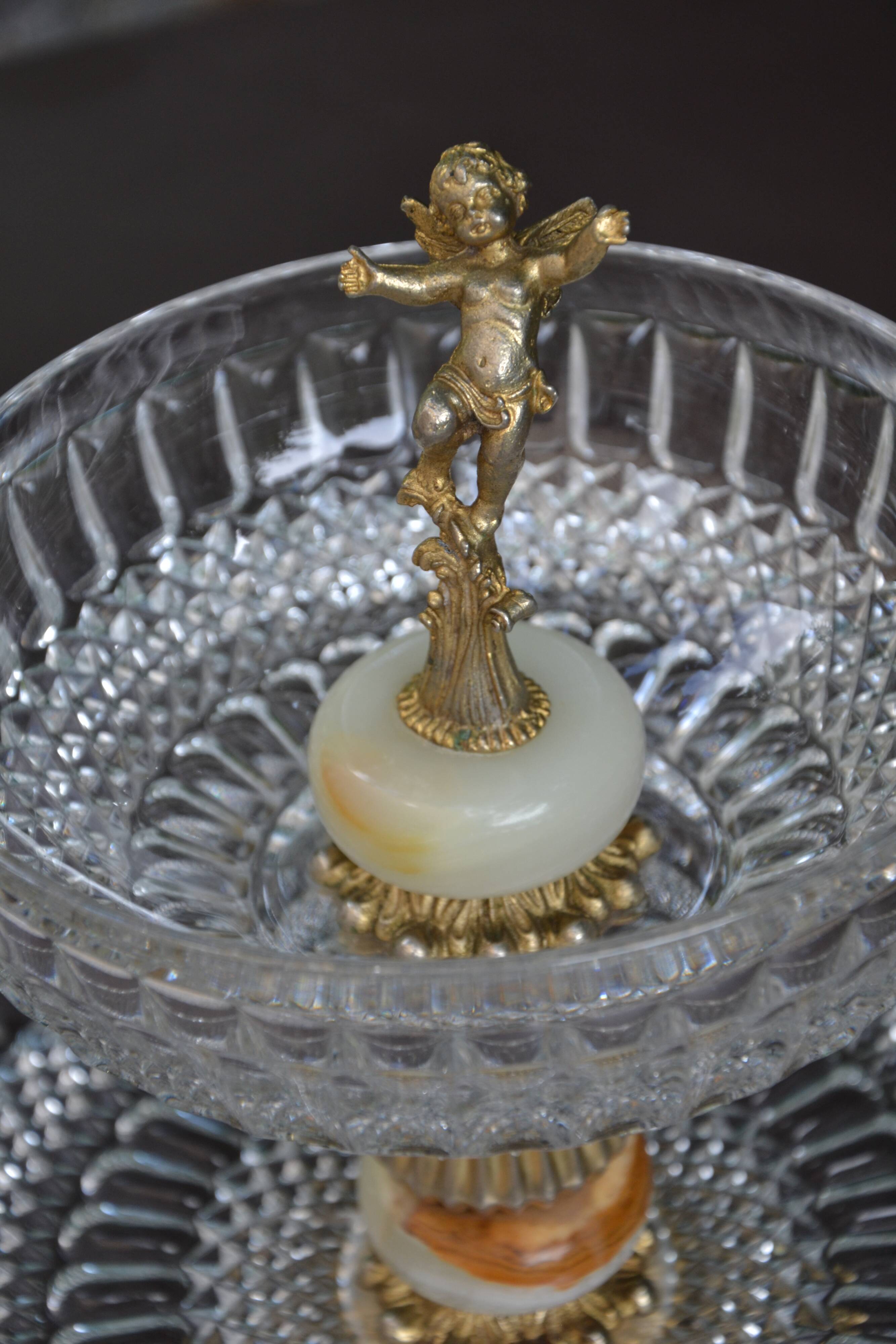 Présentoir, serviteur en cristal, onyx et bronze