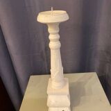 Large table candle holder candlestick in white patina wood for round candle