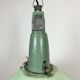 Industrial soviet green enamel pendant light with glass cover, 1960s