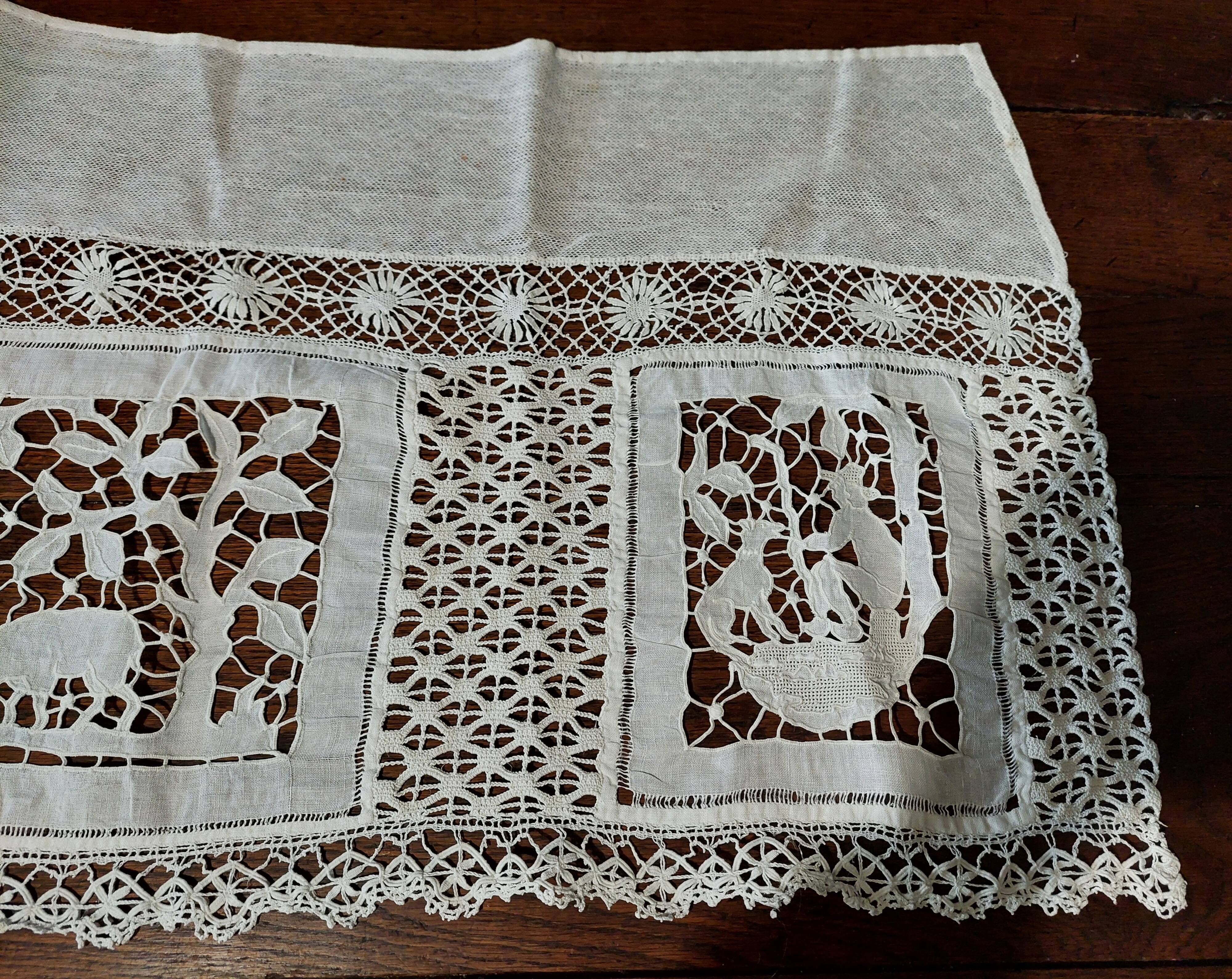 White cotton lace embroidery shelf or fireplace border