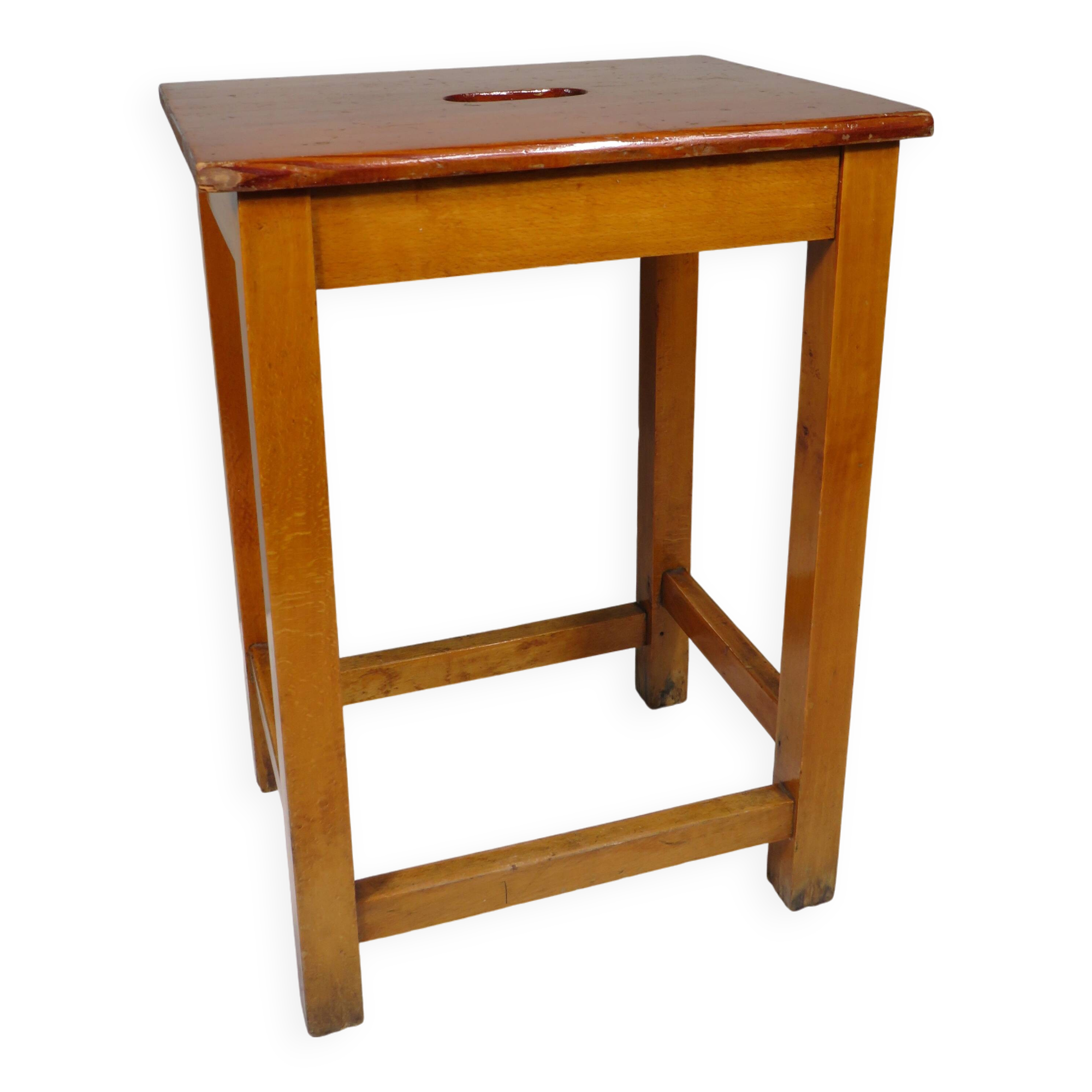 Vintage handmade workshop stool with handle, Belgium 1960