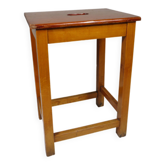 Vintage handmade workshop stool with handle, Belgium 1960