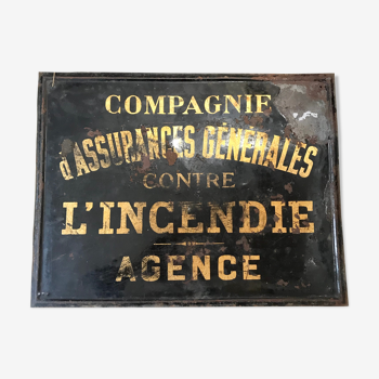 Plaque émaillée "Assurances générales contre l'Incendie"