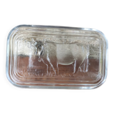 Ancien beurrier en verre avec motif de vache