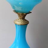 Pied de lampe opalin bleu et bronze