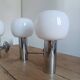 Pair of vintage wall lights in chromed metal and opaline 1970