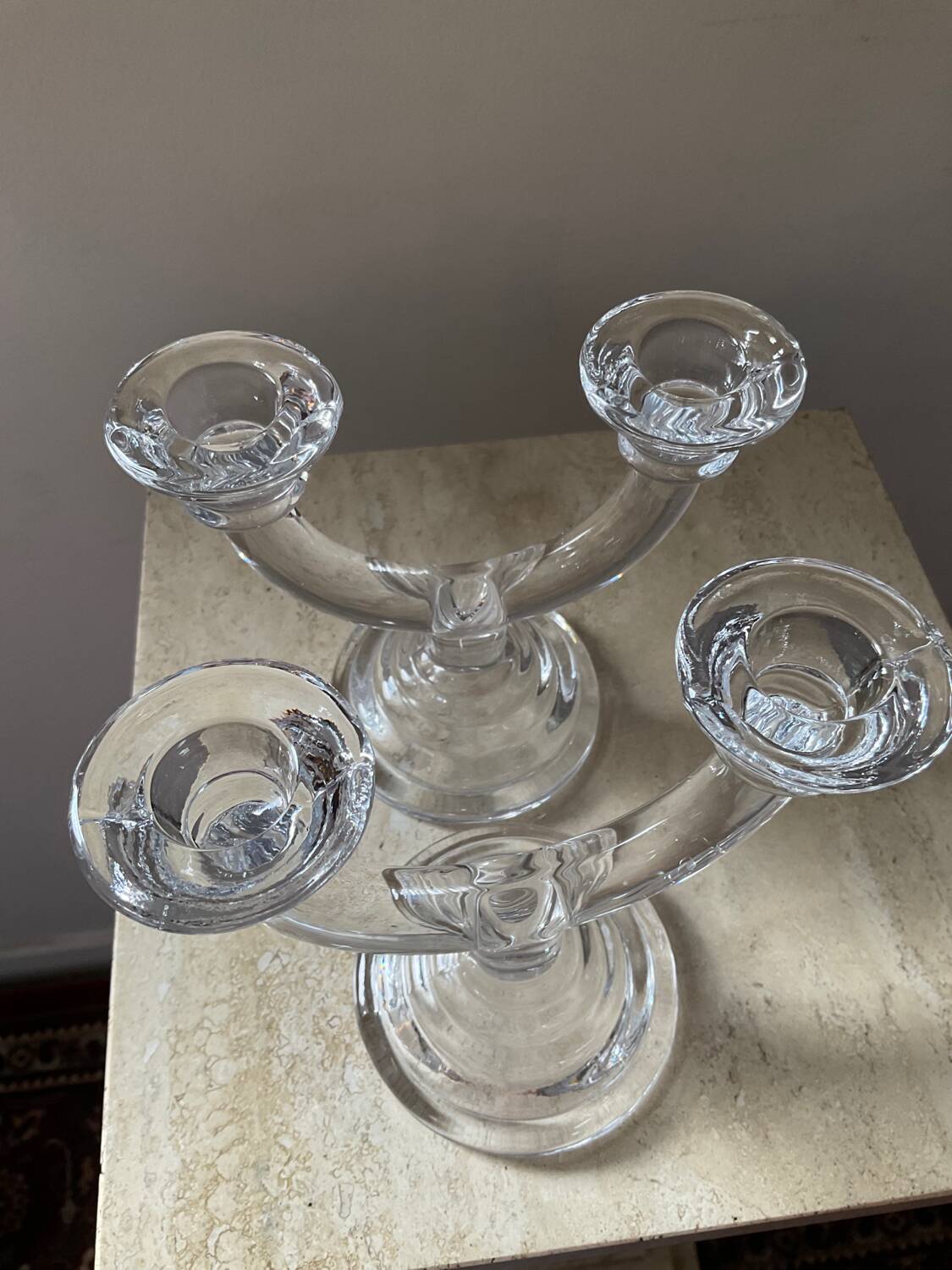Pair of vintage molded glass candlesticks