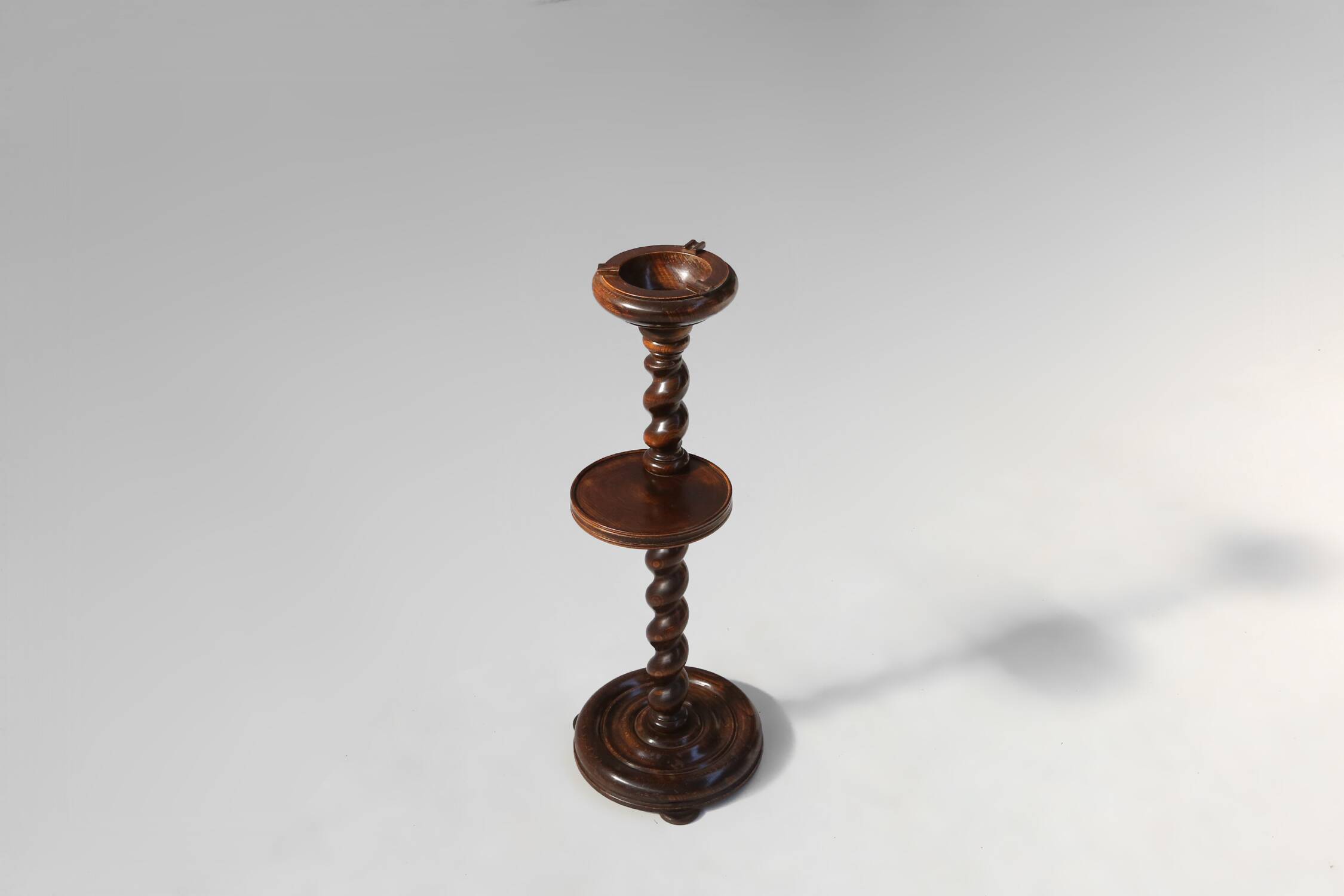 Art Deco oak ashtray on hand-turned base, France, 1930s