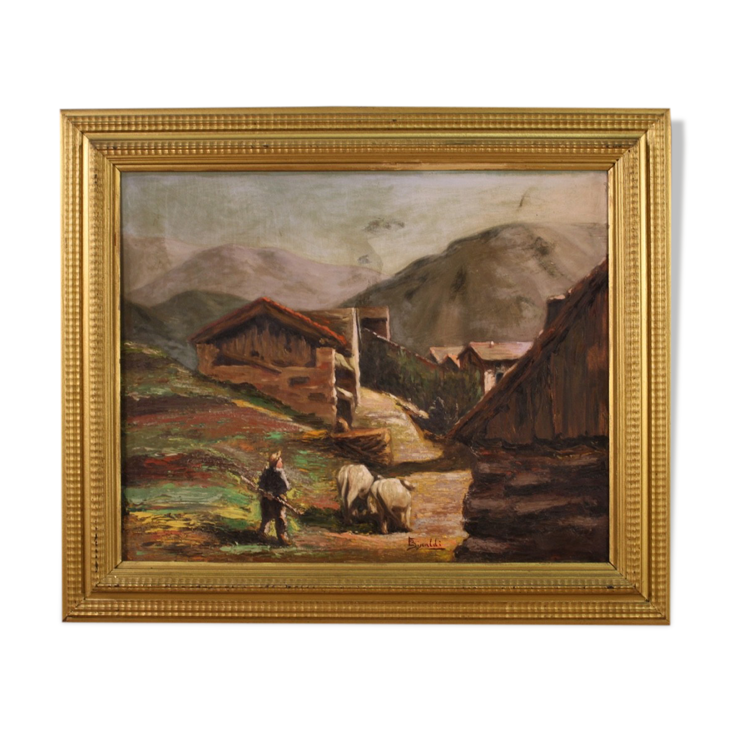 Bucolic landscape painting signed 50's