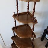 Vintage corner shelf on legs 5 levels turned wood