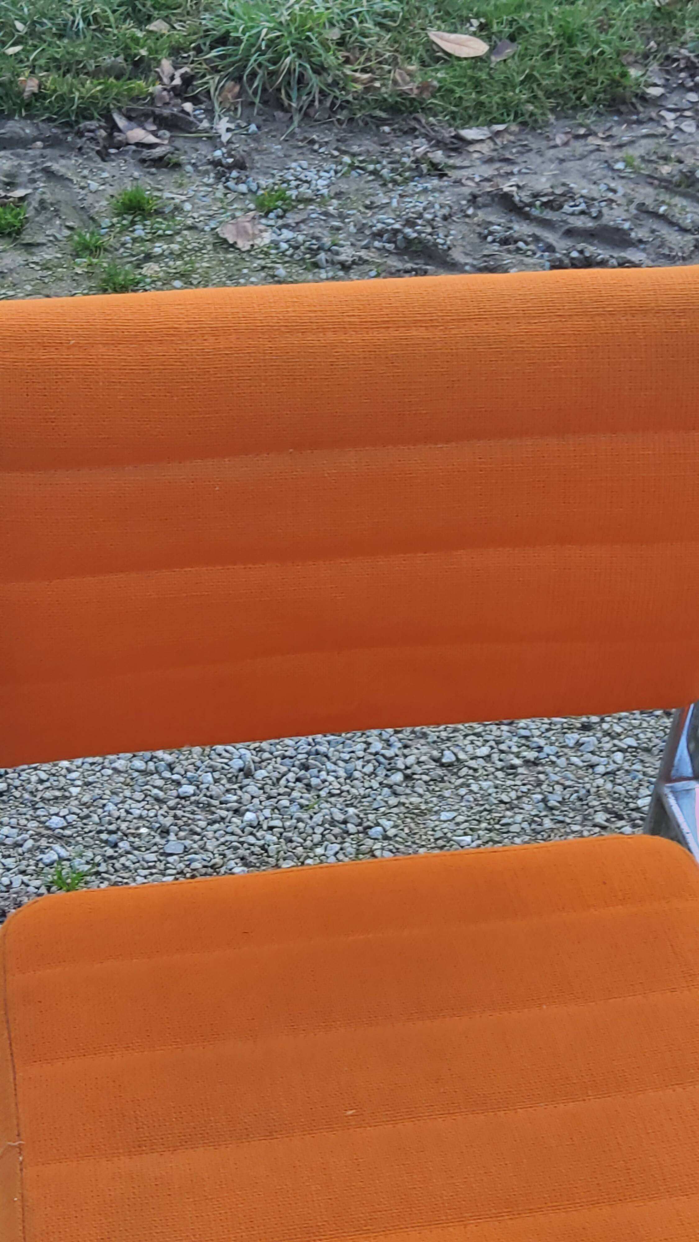 Set of 6 designer chairs from the 70s orange fabrics and chrome tubes