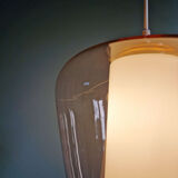 Suspension scandinave en verre satiné blanc et verre transparent rose pâle, 1960