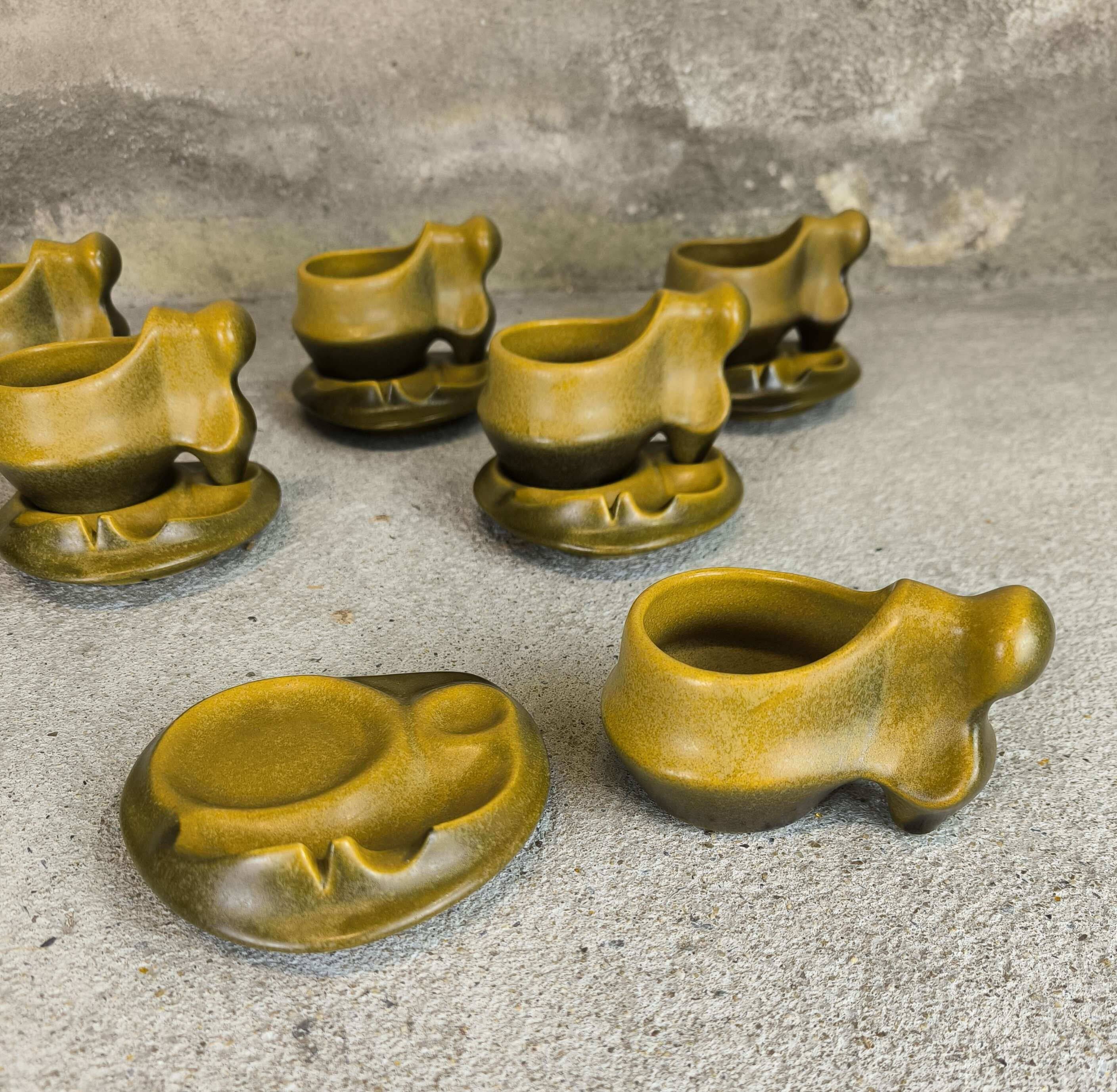 Six vintage Romanian coffee cups Faianta Sighisoara