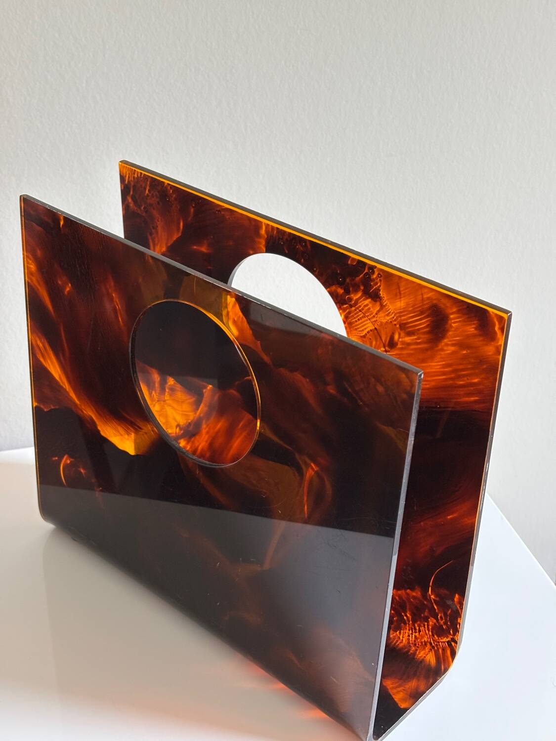 70s plexiglass magazine rack