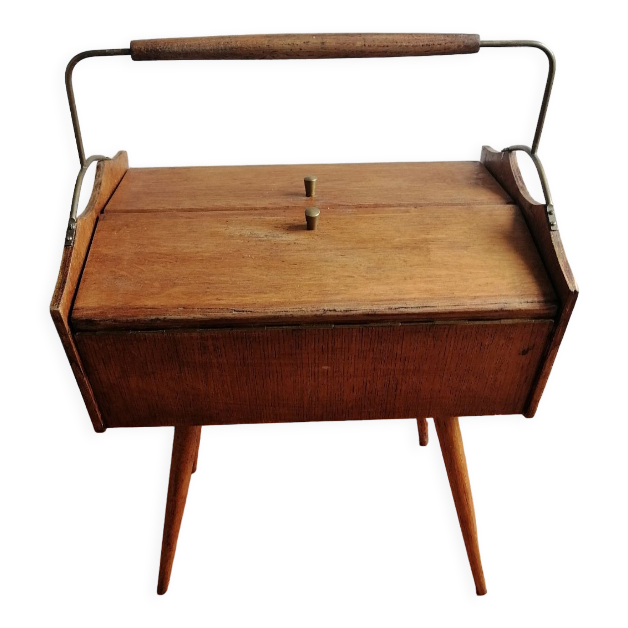 Table Ancienne En Bois Massif Avec Placage - Meuble Vintage Occasion, Couleur Marron
