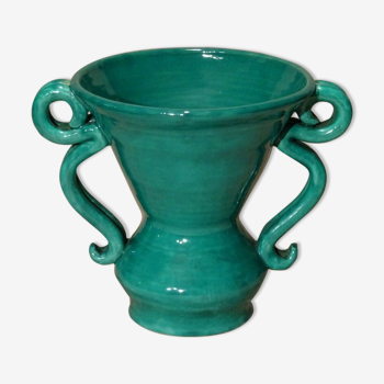 Vase 2 handles vintage green 50's Jean Austruy Saint Marcellin