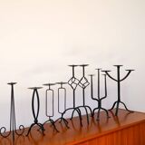 Pair of black iron tripod candlesticks, Brutalist, 1970 - 30 cm