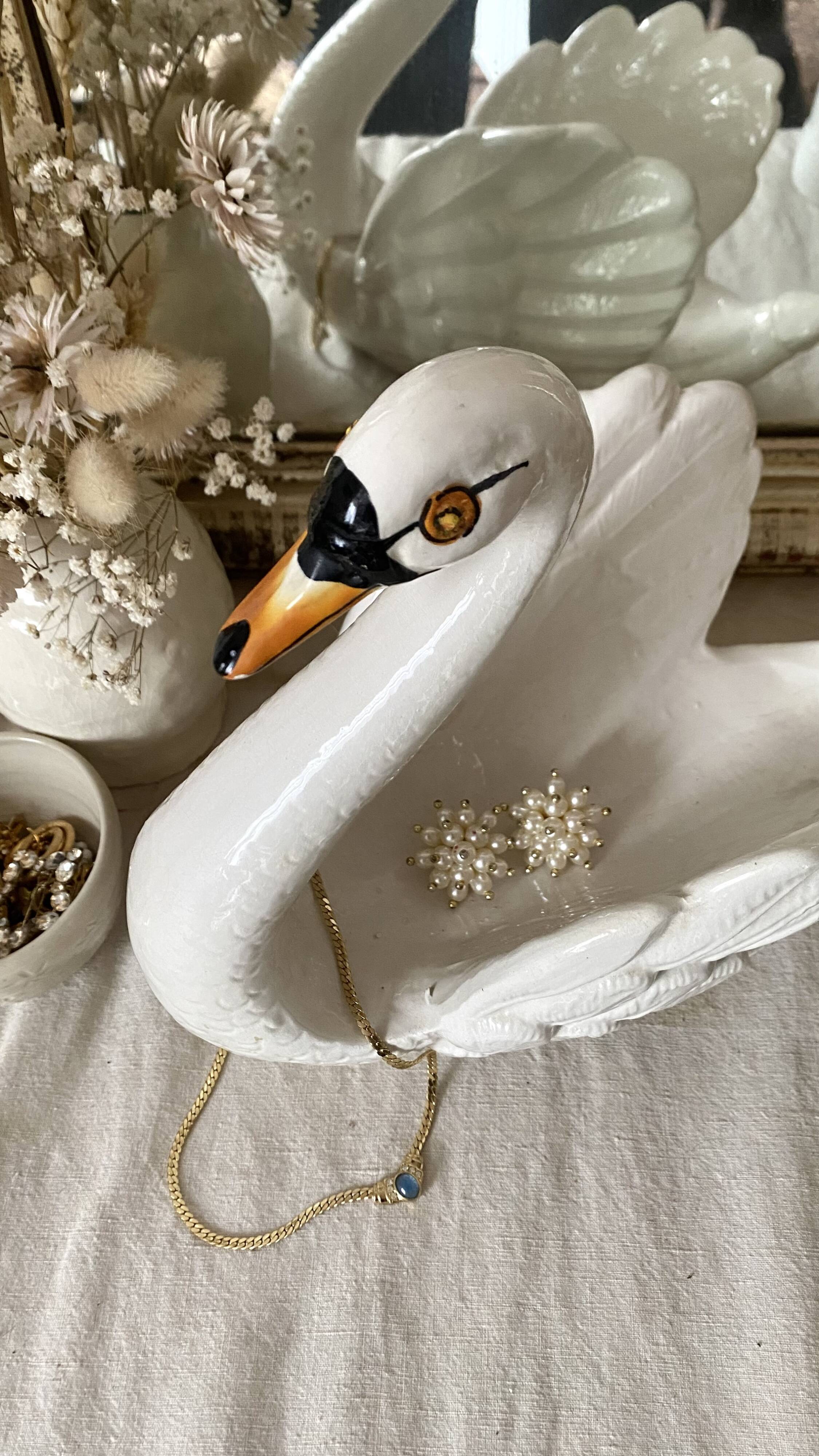 Vintage ceramic grand swan, antique carafe.