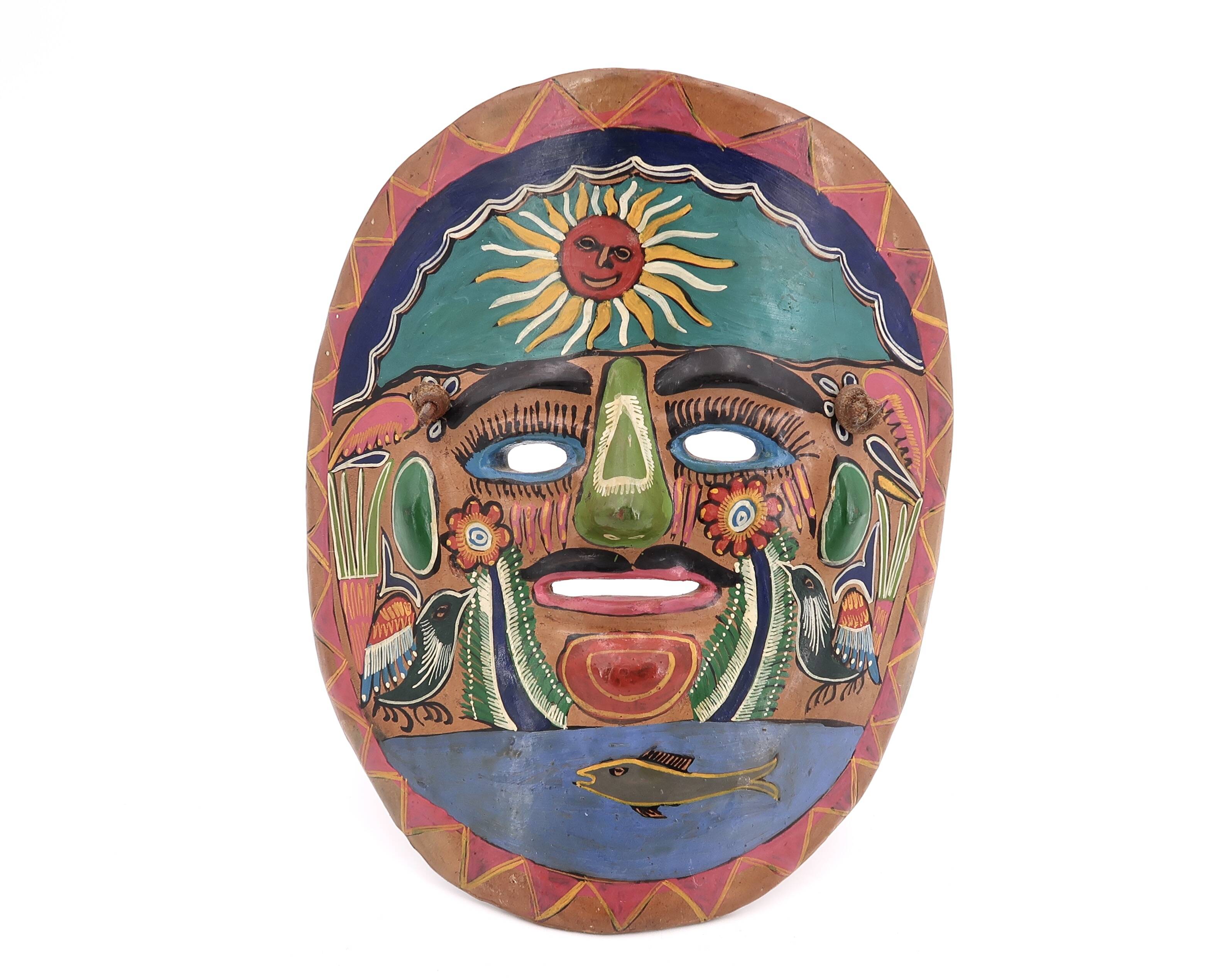 Colorful terracotta mask from Mexico, 1970s