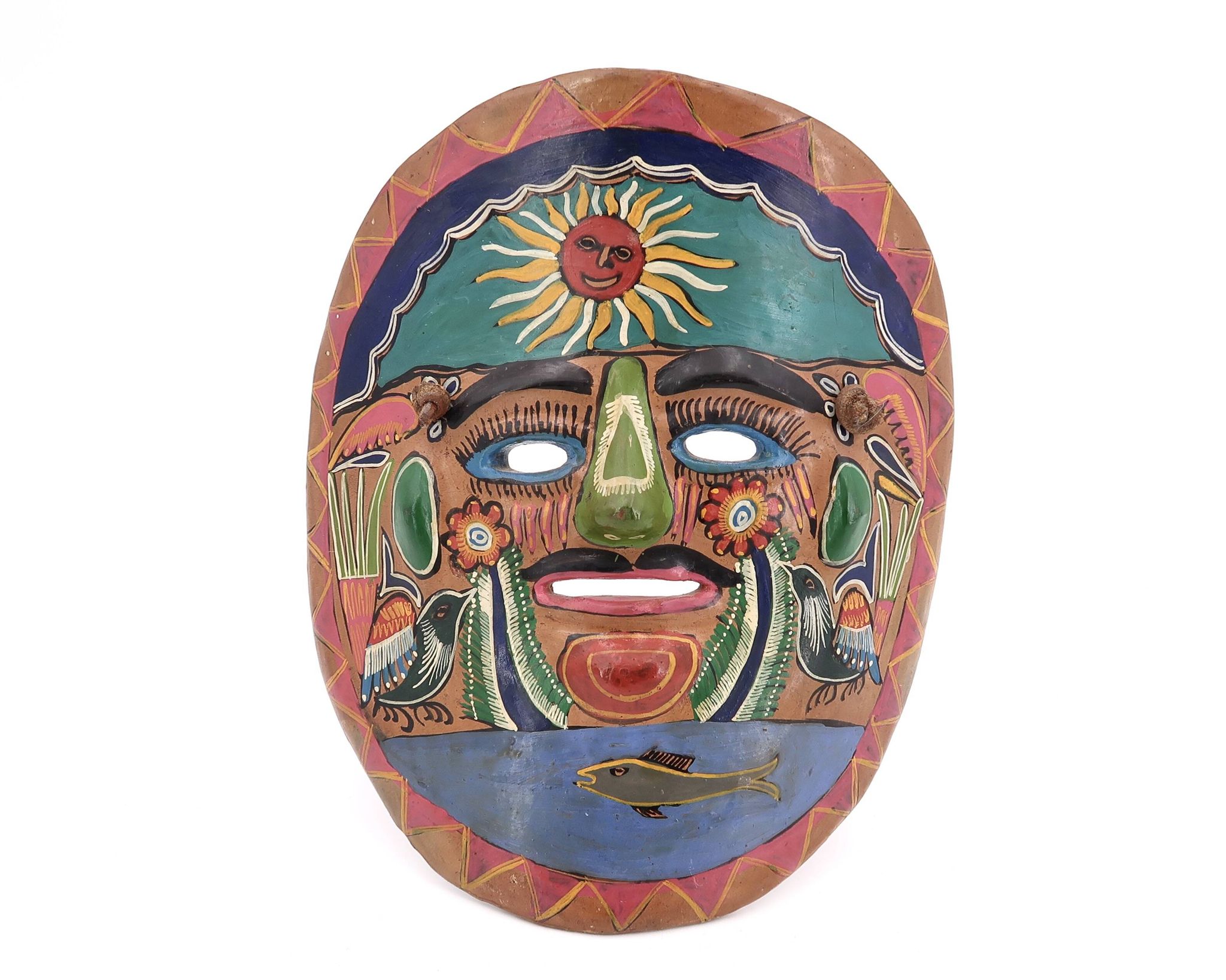Masque du Mexique en terre cuite colorée, années 70