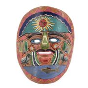 Masque du Mexique en terre cuite colorée, années 70