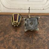 Lampe veilleuse en bronze et verres multicolores Restauration XIXe