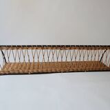 Vintage metal and wicker wall shelf, 1950s-1970s design, Mategot