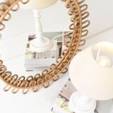 Vintage oval mirror in rattan and bamboo
