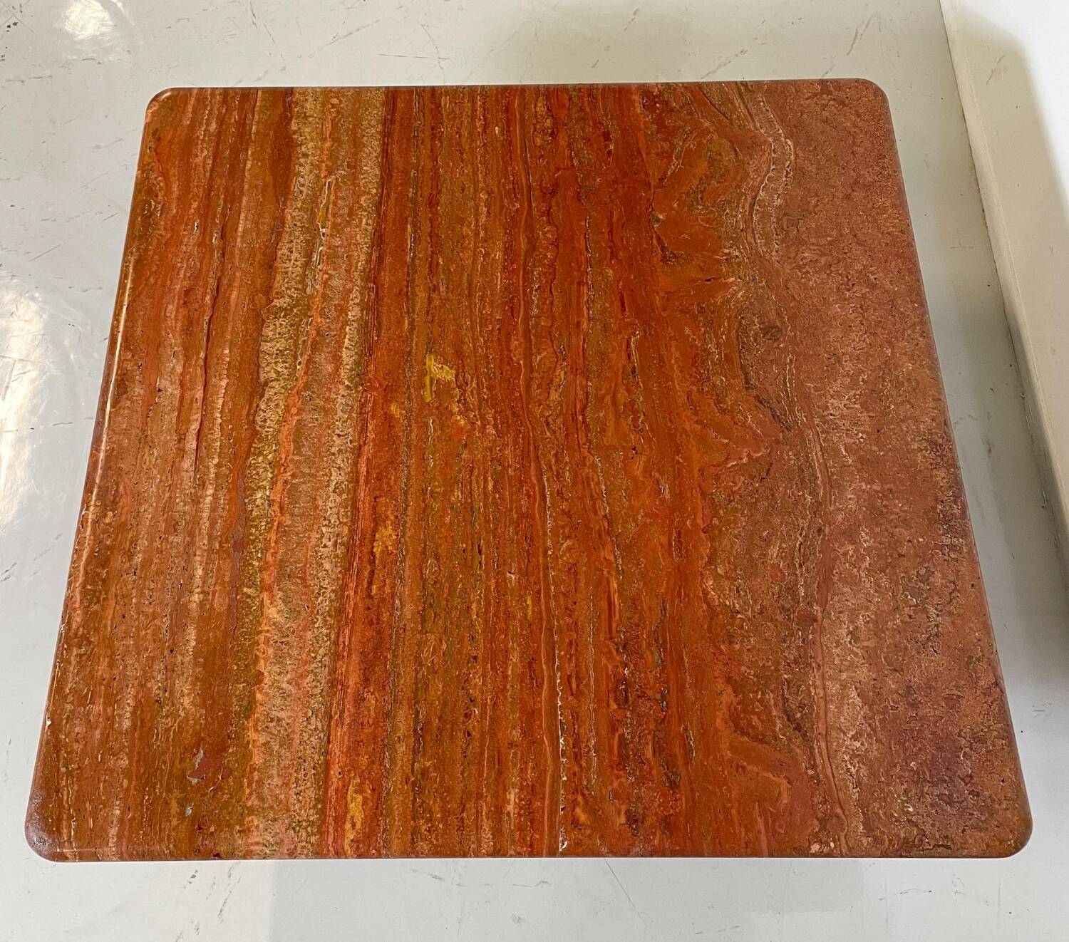 Red travertine coffee table attributed to Angelo Mangiarotti, Italy, 1970s