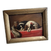 Huile chiens sur bois 19ème signée