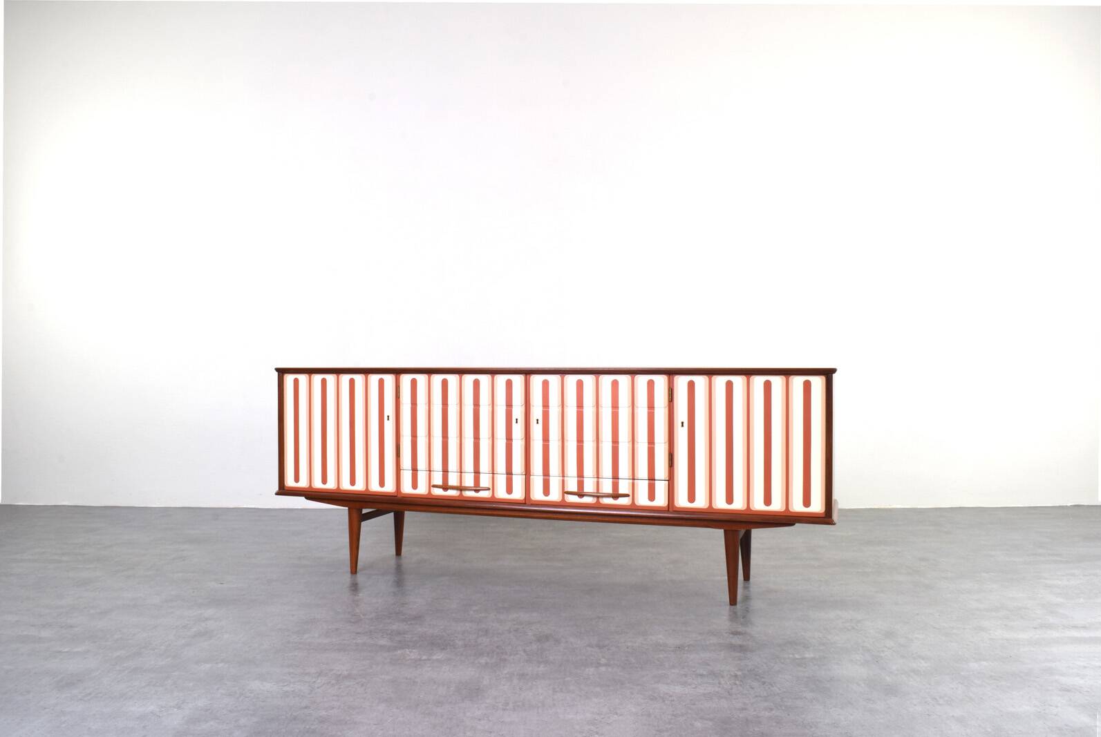 Mid-Century Op-Art Hand-Painted Teak Sideboard, 1960s