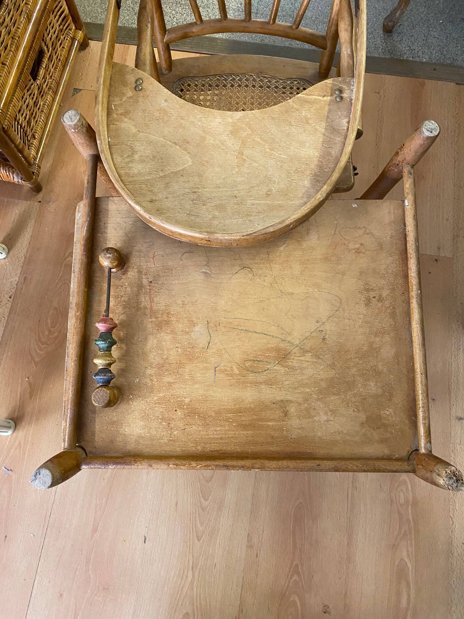 Baby high chair early 20th century thonet style curved wood and cane et you