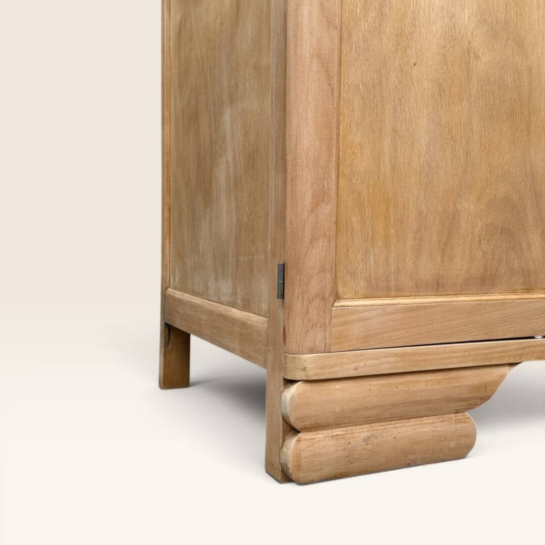 Parisian Art Deco wardrobe, renovated with raw wood.