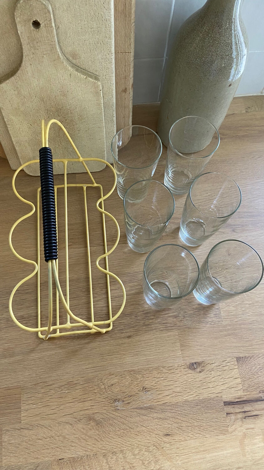 Scoubidou glass holder and its 6 glasses 1960
