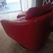 Ensemble XXL Maison en cuir rouge - canapé , fauteuil et 2 poufs