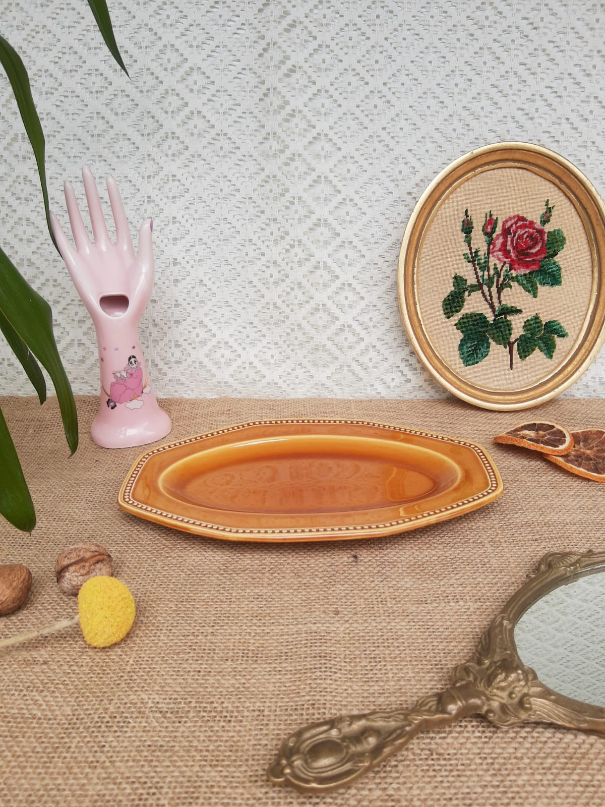 Ravier - plat Longchamp France moutarde - vintage