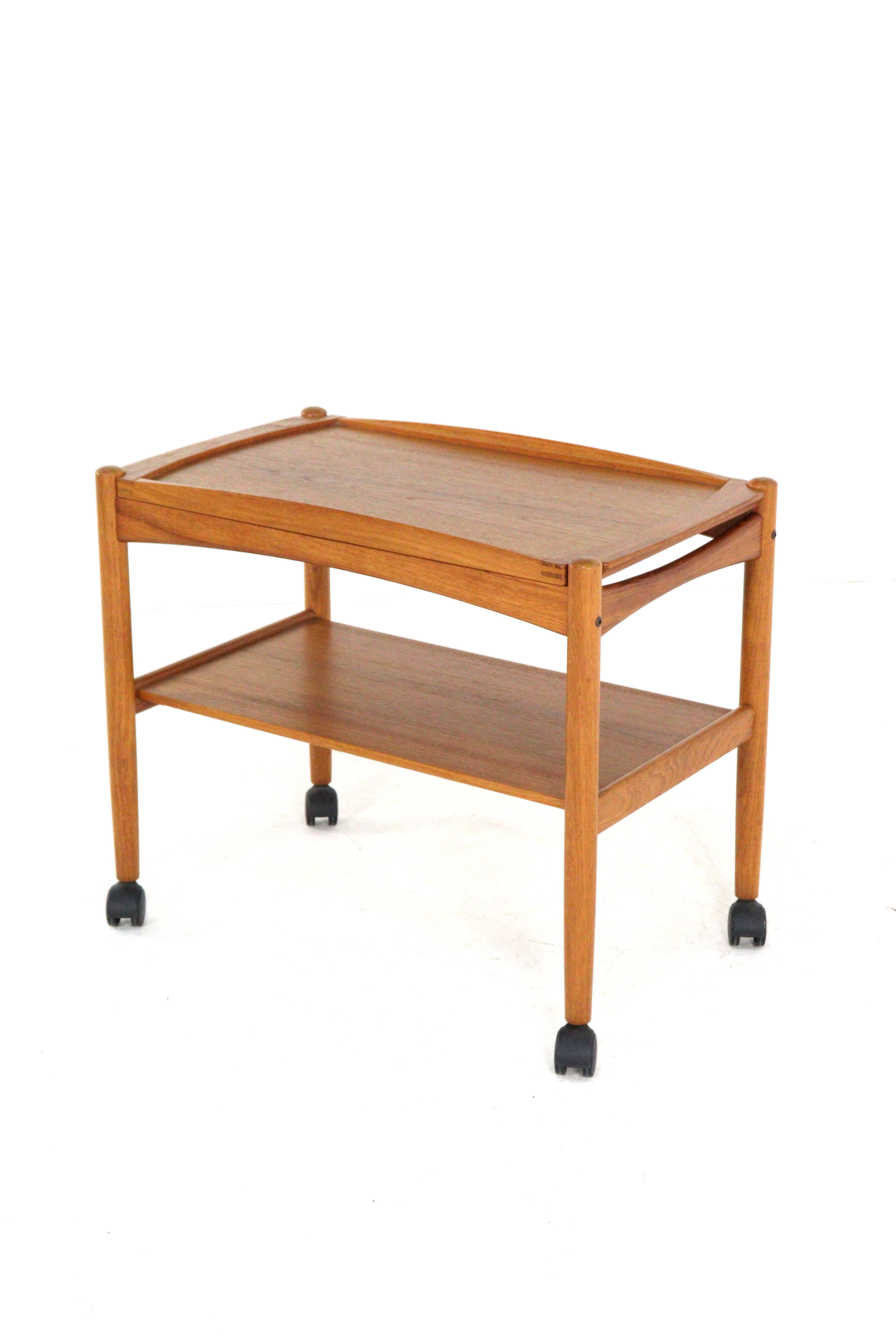Poul Hundevad danish teak trolley with removable tray mid century modern