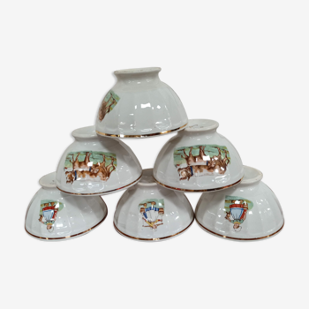Set 6 bowls cow creamer semi porcelain old