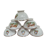 Set 6 bowls cow creamer semi porcelain old