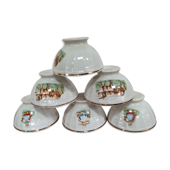Set 6 bowls cow creamer semi porcelain old