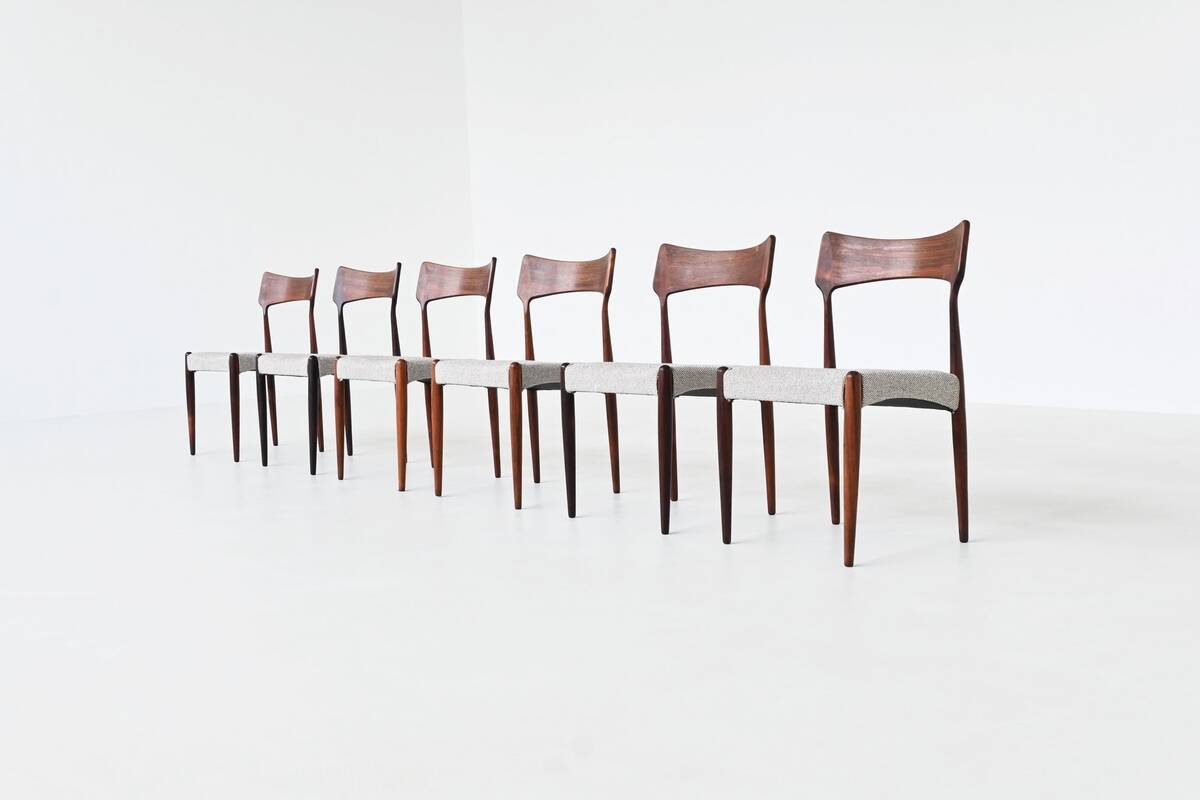 Bernhard Petersen dining chairs in rosewood by Christian Linnebergs, Denmark, 1960
