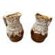Pair Antique Brown Ceramic Barrel Shaped Pitchers Vintage