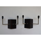 Pair of wall sconces in oak and chromed metal