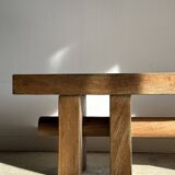 Solid wood bench with openwork base crossed by a cylinder - Mango wood