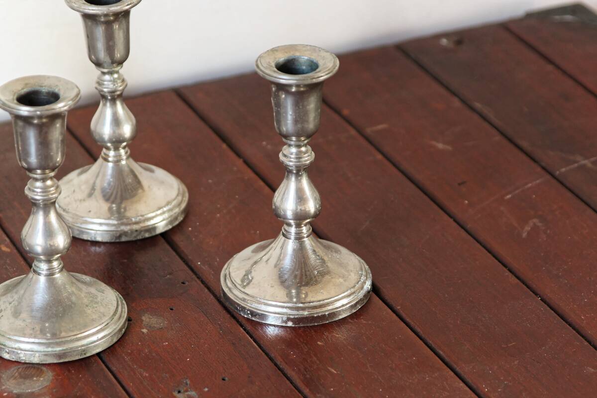 Set of 5 silver metal candle holders